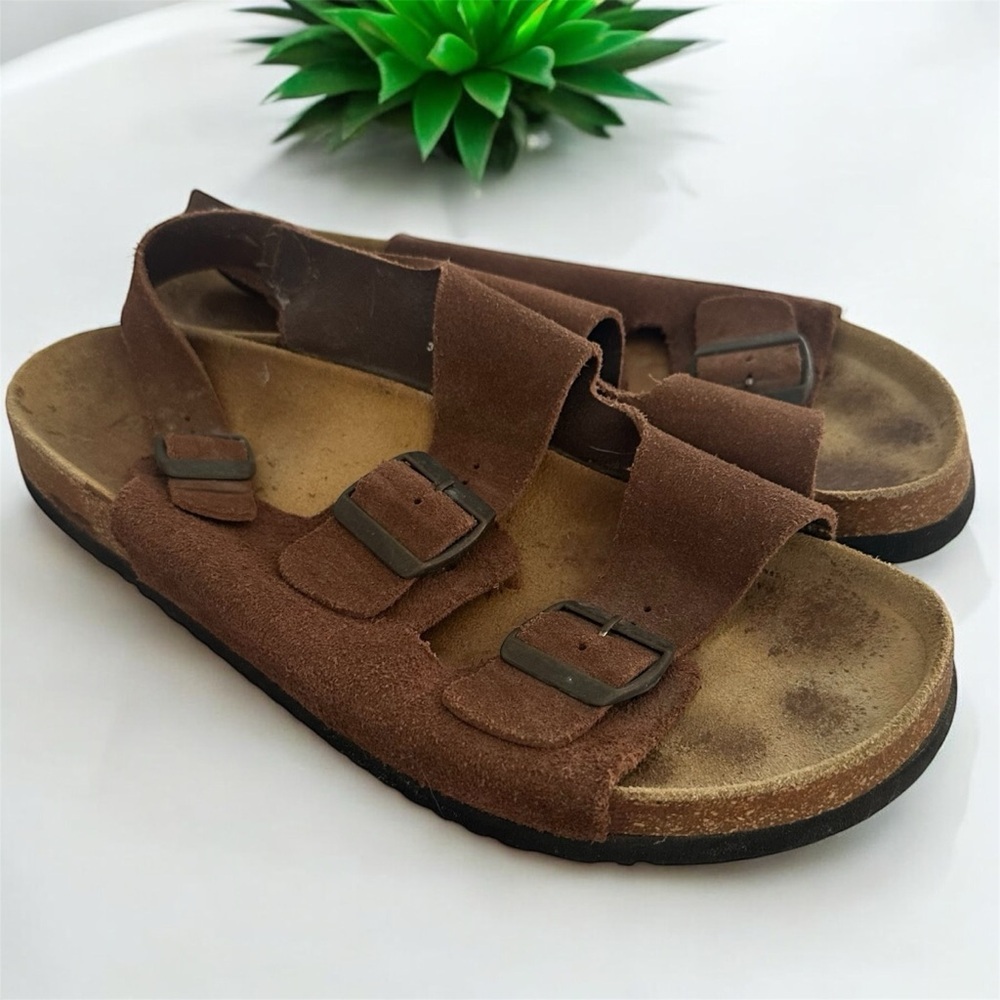 Lands’ End Suede Leather Ankle Strap Sandals
